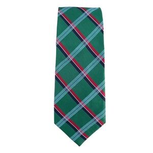 Roundtree & Yorke Mens Neck Tie Green Red Plaid Holiday All Silk Handmade 58"‎